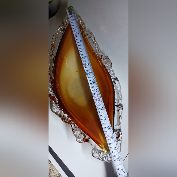 Vintage Hand Blown Orange Clear Ruffled Edge Glass Gondola Fruit Boat Bowl - Picture 5 of 7